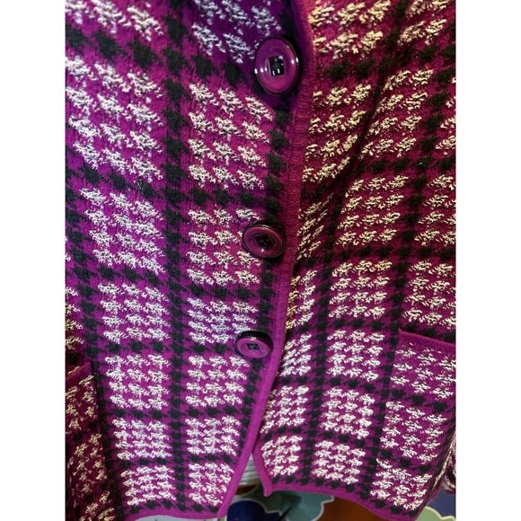 Carlisle Purple Checked Round Neck Long Sleeved Cardigan Sweater Sz XL - Picture 5 of 12